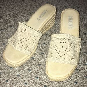 EUC Chico’s macrame wedge sandals